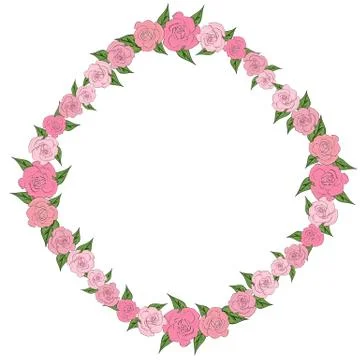 A round frame of roses with leaves of different sizes. Tenderness, wedding Stock Illustration