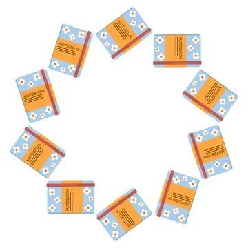 Round frame with school notebooks and autumn leaves. Flat vector illustration Stock Illustration