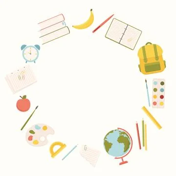 Round frame with school supplies Stock Illustration