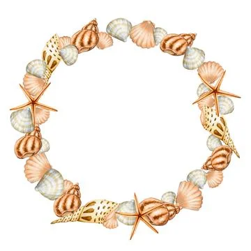 Round frame with seashells. Stock Illustration