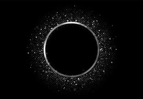 Round Frame with silver glitter by border. Realistic Holiday decoration. Blac Stock Illustration
