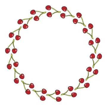 Round frame with simple cherries on white background. Vector image. Stock-Illustration