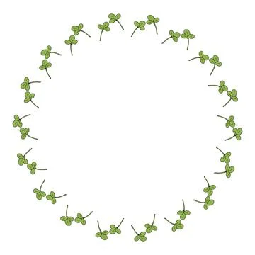 Round frame with simple clover leaves. Vector image. Stock Illustration