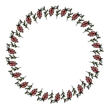 Round frame with simple positive pink flowers on white background. Vector Stock Illustration