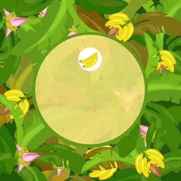 Round frame with space for your text decorated with leaves and ripe bananas Stock Illustration