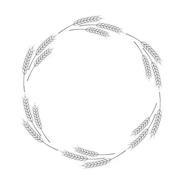 A round frame of spikelets of wheat, oats, rye, or barley. Grain plant bord.. Stock Illustration