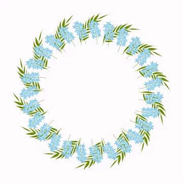 Round frame of spring flowers and twigs. Stock Illustration