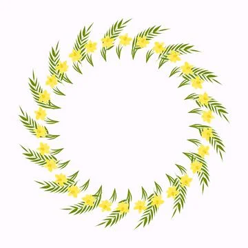 Round frame of spring flowers and twigs. Stock Illustration