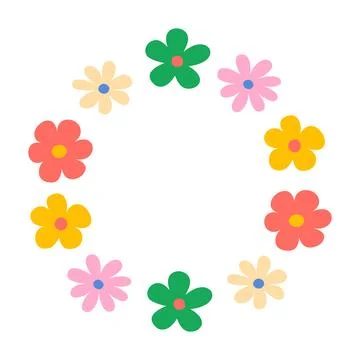 Round frame of spring flowers. Hand drawn vector illustration Stock Illustration