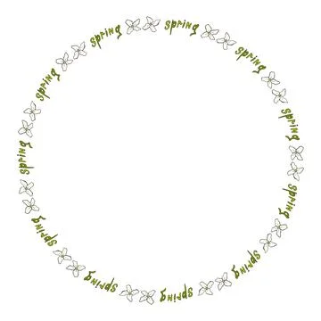 Round frame with spring flowers on white background. Doodle style. Vector Stock Illustration