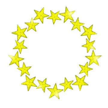 A round frame of stars with an openwork gold pattern and glow. Linear gradie Illustrazione stock