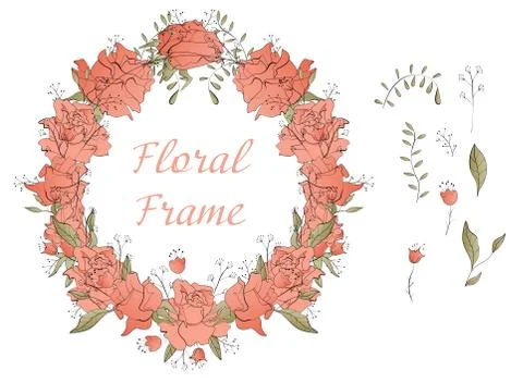 Round frame with stylized floral elements Stock Illustration