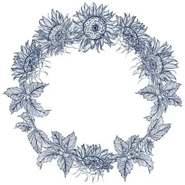 Round frame sunflowers Stock Illustration