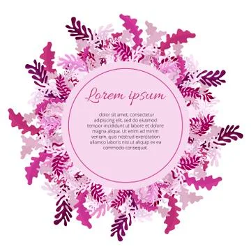 Round frame is surrounded by different leaves and plants. Vector illustration Stock Illustration