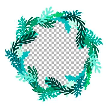 Round frame is surrounded by different leaves and plants. Vector illustration Stock Illustration