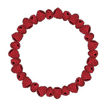 Round frame with tasty raspberry on white background. Vector image. Stock-Illustration