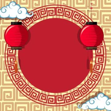 Round frame template with chinese patterns background イラスト素材