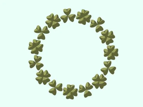 Round frame of three and four leaf clover leaves on a light background. 3D Stock Illustration
