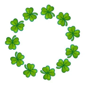 Round frame. Three-leaf clover. Hand-drawn.  Vector illustration Stock Illustration