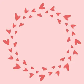 Round frame of tiny hand drawn hearts Stock Illustration