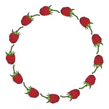 Round frame with ?ute raspberry on white background. Vector image. Stock Illustration