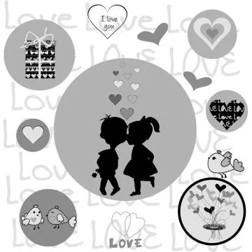Round frame with Valentine elements Stock Illustration