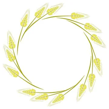 A round frame with wheat ears in a linear style, offset color spot. White ba Stock Illustration