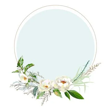 Round frame with white peonies. Stock Illustration