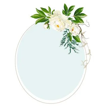 Round frame with white peonies. Stock Illustration