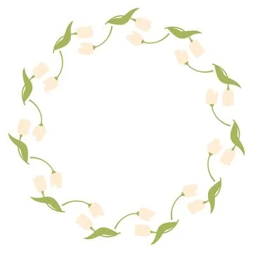 Round Frame with White Tulips. Circle Border Card with Spring Flowers. Fest.. Illustrazione stock