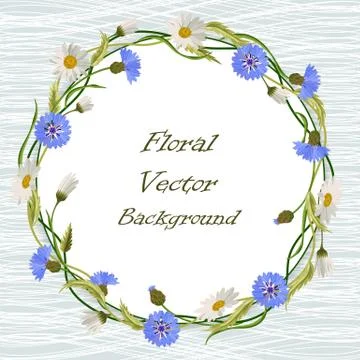 Round frame with wild flowers Illustrazione stock