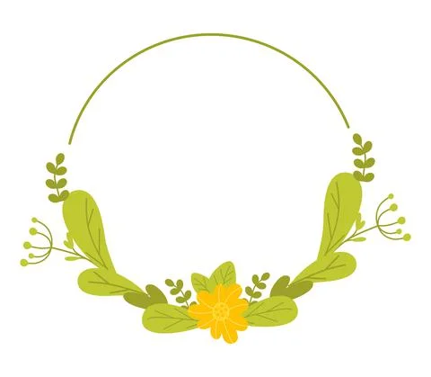 Round frame with willow tulips and leaves. Vector illustration in a flat styl Stock Illustration