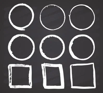 Round Frames and text boxes, grunge textured hand drawn elements set, vector  Stock Illustration