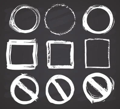 Round Frames and text boxes, grunge textured hand drawn elements set, vector  스톡 일러스트