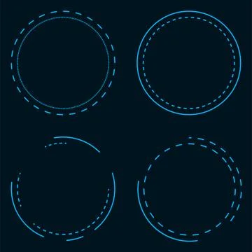 Round frames with dash. Science Fiction elements for the GUI, UI interface. Stock Illustration