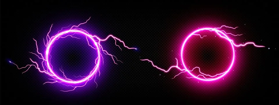 Round frames of electric lightning with neon glow Stock Illustration