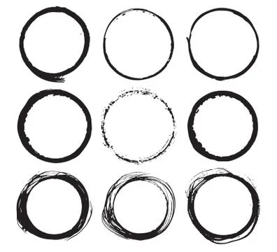 Round Frames, grunge textured hand drawn elements set, vector illustration Illustrazione stock