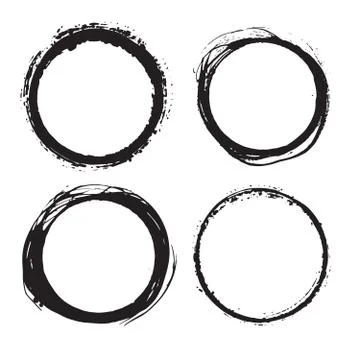 Round Frames, grunge textured hand drawn elements set, vector illustration Stock Illustration