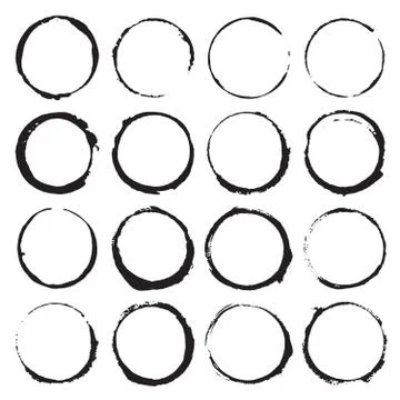 Round Frames, grunge textured hand drawn elements set, vector illustration Stock Illustration