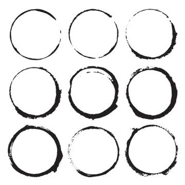 Round Frames, grunge textured hand drawn elements set, vector illustration 스톡 일러스트