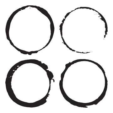 Round Frames, grunge textured hand drawn elements set, vector illustration Stock Illustration