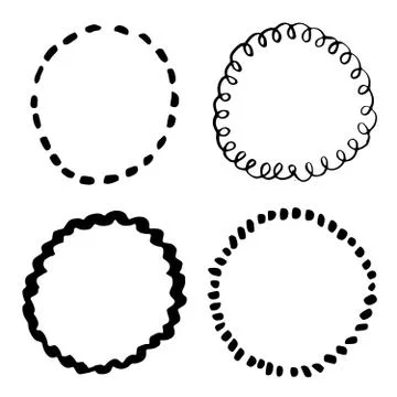 Round Frames, grunge textured hand drawn elements set, vector illustration Stock Illustration