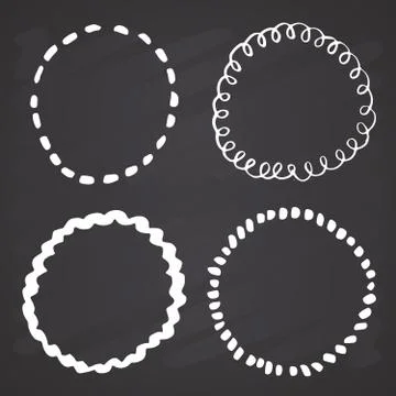 Round Frames, grunge textured hand drawn elements set, vector illustration on 스톡 일러스트