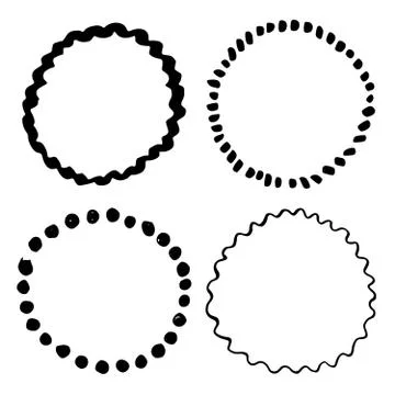 Round Frames, grunge textured hand drawn elements set, vector illustration Stock Illustration