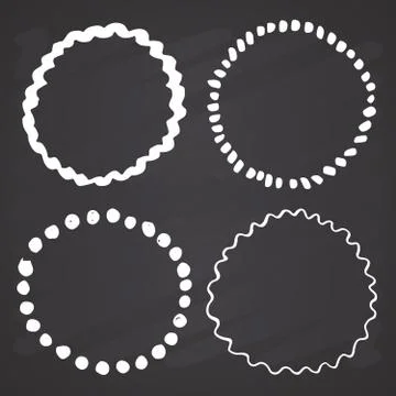 Round Frames, grunge textured hand drawn elements set, vector illustration on Stock Illustration