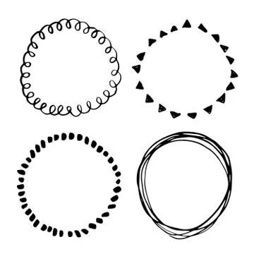 Round Frames, grunge textured hand drawn elements set, vector illustration Stock Illustration