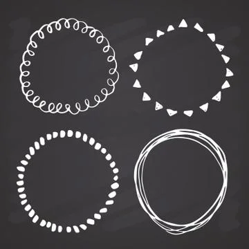 Round Frames, grunge textured hand drawn elements set, vector illustration on 스톡 일러스트