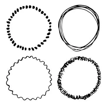 Round Frames, grunge textured hand drawn elements set, vector illustration イラスト素材