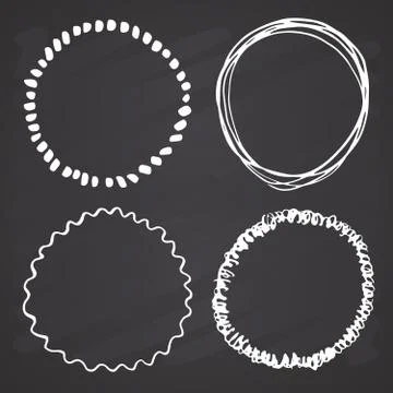 Round Frames, grunge textured hand drawn elements set, vector illustration on Illustrazione stock