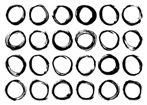 Round Frames, grunge textured hand drawn elements set, vector illustration Stockillustratie